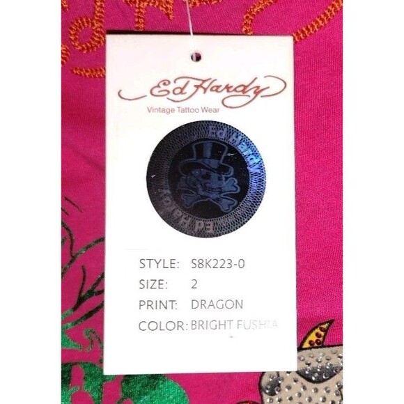 Ed Hardy Toddler Tee Size 2 Pink Bee Dragon w/ Cowboy Hat Rhinestones NWT - Picture 7 of 8